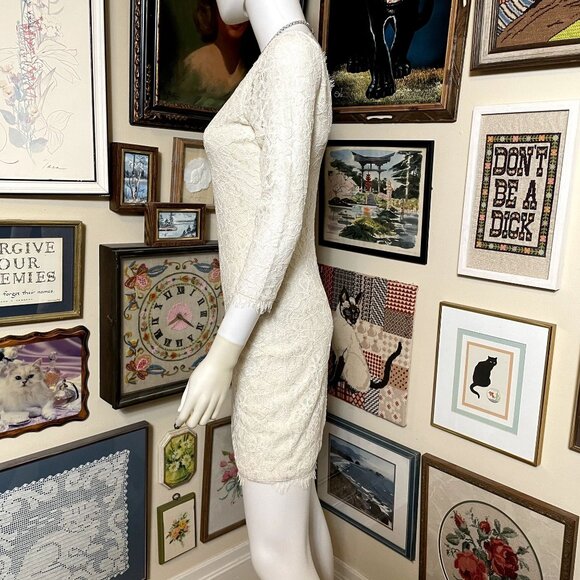DVF Cream Lace Zarita 3/4 Sleeve Mini Dress with Super Soft Silk Blend Lining 2 - Picture 3 of 8